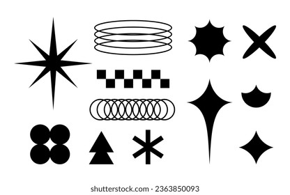 Vector Basic Figures, Graphic Elements of Geometrical Shapes. Retrofuturism Elements Set.  