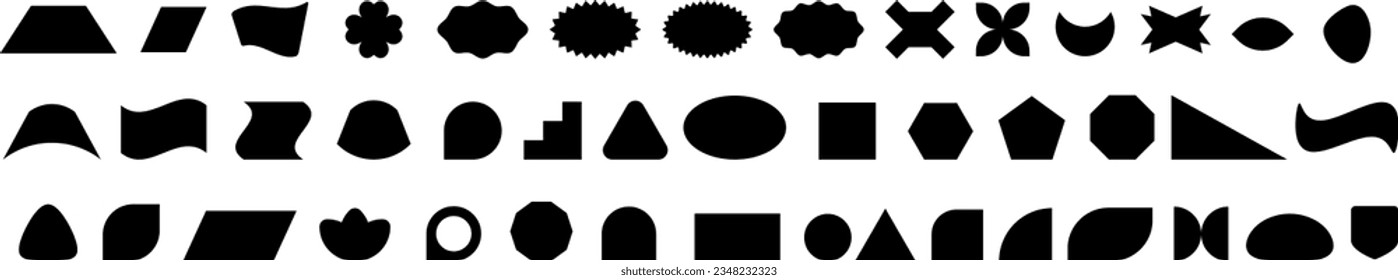 Vector basic shape. Abstract geometric graphic elements for design, Collection of various form, labels, shapes. Abstract and basic shapes collection. Minimalist basic figures. Polygonal elements.