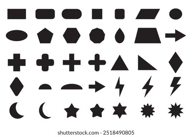 Vector basic shape. Abstract and basic shapes collection.  Polygonal elements. Modern trendy minimalist basic figures, lines, circles, hexagon, star, triangle flat style.