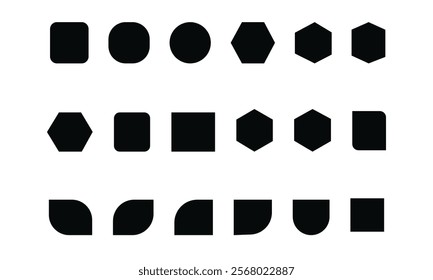 Vector basic shape collection. Basic shapes vector set. Geometric formal shape. Polygonal elements. Modern trendy minimalist basic figures, star, arch, circles, hexagon, triangle on flat style	