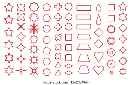 Colección de formas básica vectorial para su diseño. Elementos poligónicos lineales rojos con bordes nítidos y redondeados