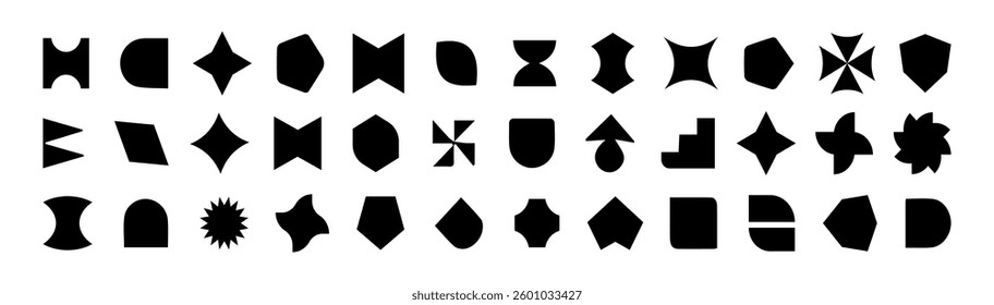 Vector basic shapes collection. Basic shapes for design. Stars, triangle, hexagon, square, rectangle, heart. Geometric vector elements collection