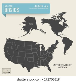 vector basics: detailed map of the American continent and the USA including Alaska and Hawaii