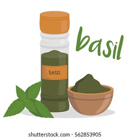 Vector basil illustration isolated in cartoon style. Herbs and Species Series