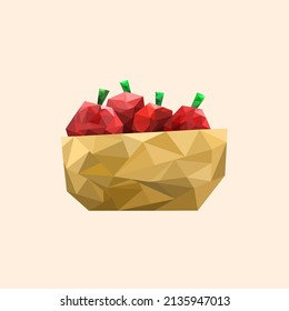 Vector basket of apples with low poly style design suitable for interior design and other decorations