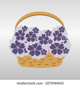  Vector basket of flowers icon on background