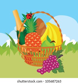 vector of a basket of food