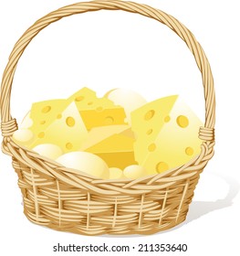 vector basket fool of cheese isolated on white background