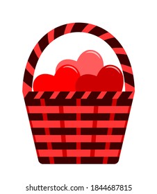 vector basket of hearts isolated on white background