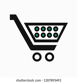 Vector basket icon with goods.