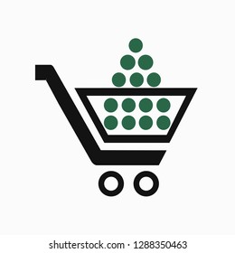 Vector basket icon with the goods.