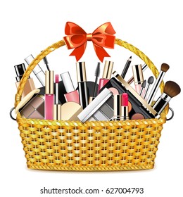 Vector Basket with Makeup Cosmetics