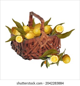 Vektorkorb reifer Zitronen. Herbstdesign der Kulturen, Früchte, Landwirtschaft