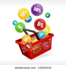 Vector basket and sale labels