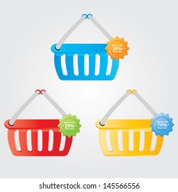 Vector basket and sale labels