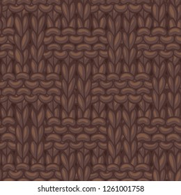 Vector Basket Weave Stitch Pattern. Braided Knitting Pattern. Hand-drawn jersey cloth background. High detailed brown wool hand-knitted fabric material.