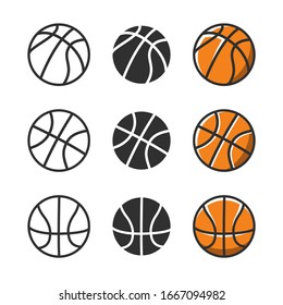 Iconos vectoriales de baloncesto se configuran en 3 estilos diferentes. Iconos de contorno de baloncesto aislados en fondos blancos. Diseño del logotipo. Ilustración del vector