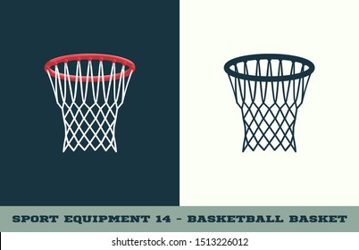 Vector basketball basket icon. Game equipment. Professional sport, classic basket for official competitions and tournaments. Isolated illustration.
