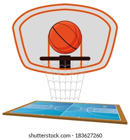 Vector Basketball Field  Isolated On White Background