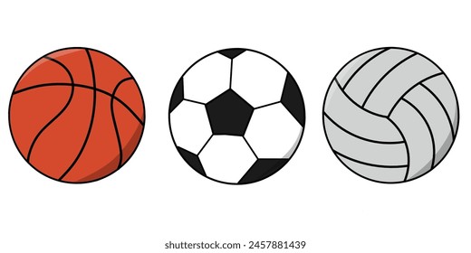 Baloncesto, Vector y voleibol sobre fondo blanco