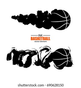Vector basketball isolated on white background, ink texture, abstract flying ball, grunge style.