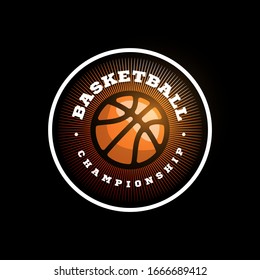 Vector basketball league logo with ball. Orange color Sport badge for tournament championship or league