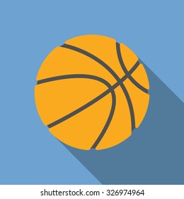 Vector basketball with long shadow, flat design
