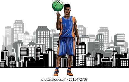 vector basketball player, ball on white background