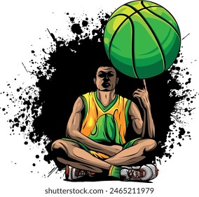 vector basketball player, ball on white background