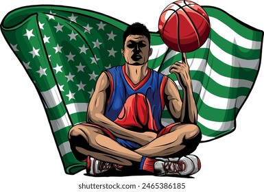 vector basketball player, ball on white background