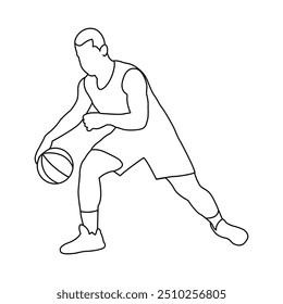Vector of Basketball players outline vector, Man basketball player silhouette vector, slam dunk style basketball player silhouette vector illustration. 