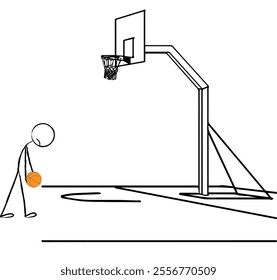 Vector of Basketball sad player shooting a ball to the hoop on a basketball court.