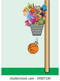 vector basketball through hoop for score