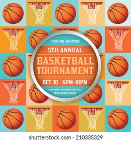 A vector basketball tournament flyer or poster perfect for basketball announcements, games, tournaments, camps, and more. Vector EPS 10. EPS contains transparencies.