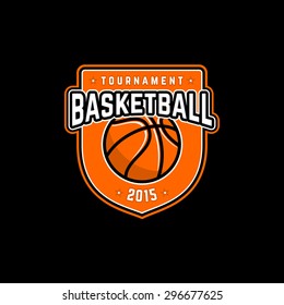 Vector basketball tournament logo with ball. Sport badge for tournament or championship