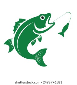 A vector of bass fish icon catching the fishing lure