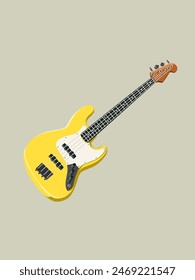 Vector Bass Guitar Electric, Flat Design