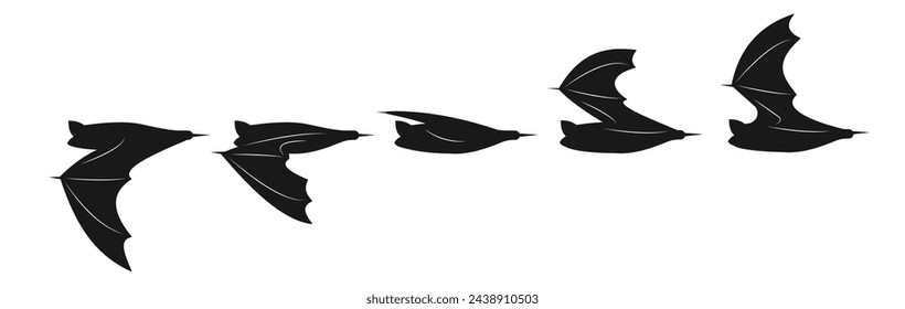 vector bat fly . side view. vector illustration. black isolated white background