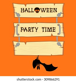 Vector bat and halloween billboard with title on orange background