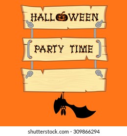 Vector bat and halloween billboard with title on orange background