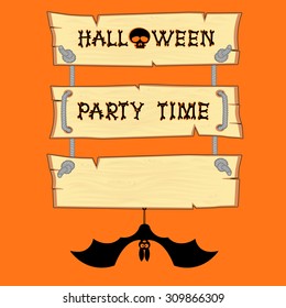 Vector bat and halloween billboard with title on orange background