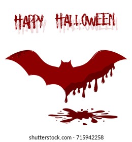 Vector bat illustration with dripping blood. Template of Happy Halloween card.