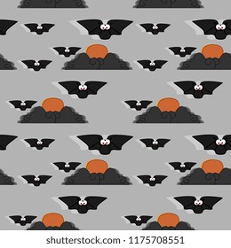Vector bat monster in the sky seamless pattern colorful cartoon. Creative patterns for baby and kids fashion textile wrapping ready for print.