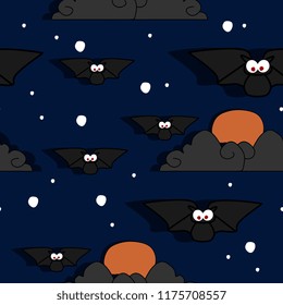 Vector bat monster in the sky seamless pattern colorful cartoon. Creative patterns for baby and kids fashion textile wrapping ready for print.