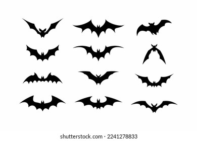 Silueta de murciélago vectorial (blanco negro), Halloween