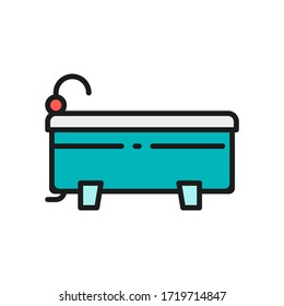 Vector bath, bathtub flat color line icon.