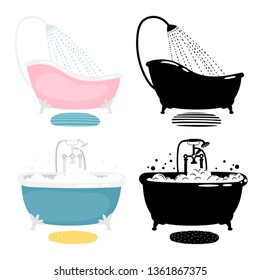 Vector bath isolated on white background. Bathtub for hygiene, cartoon interior bathroom illustration