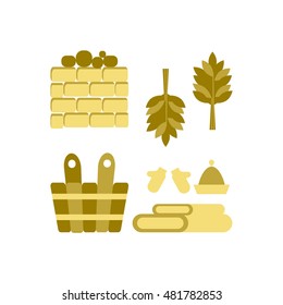 Vector Bath and sauna Accessories Icons Set in flat design.