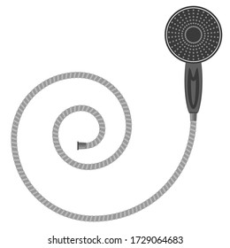 Vector Bath Shower Head with Spiral Hose Icon Isolated on White Background. Bathroom Concept. Flat Design.