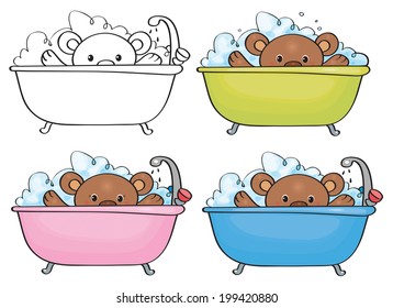Vector bathing baby bear.  